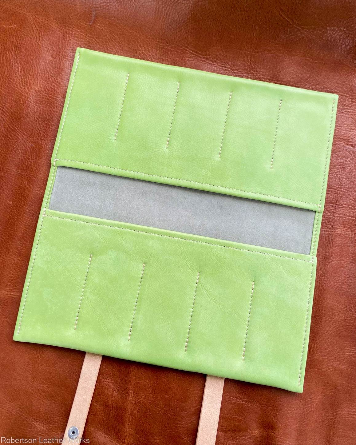 10-Knife Case in Lime Green Leather