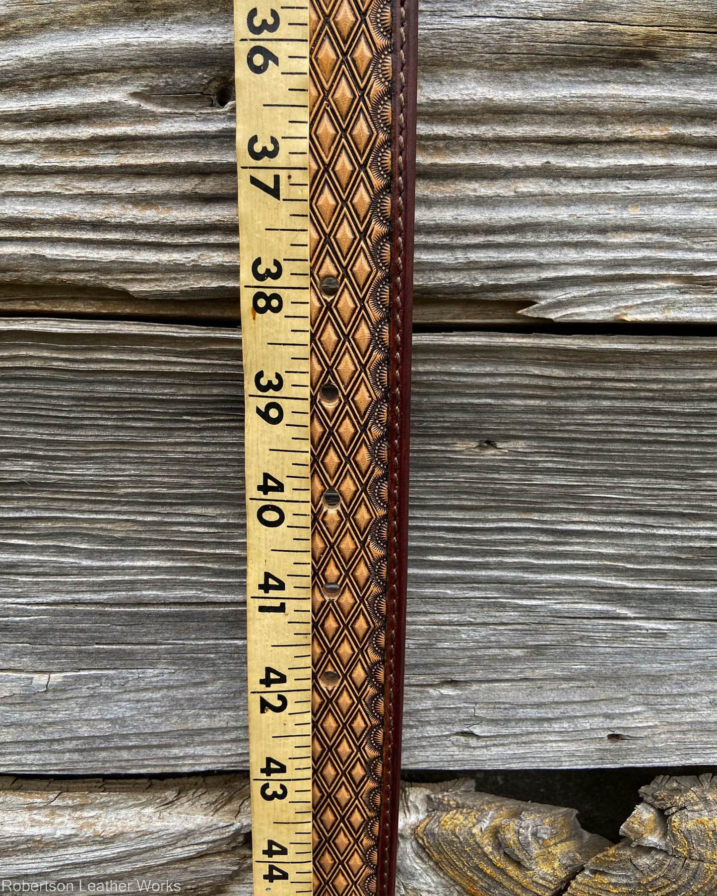 Diamond Stamp & Cognac Elephant Leather Belt