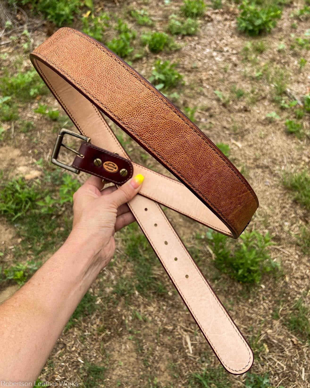 Diamond Stamp & Cognac Elephant Leather Belt