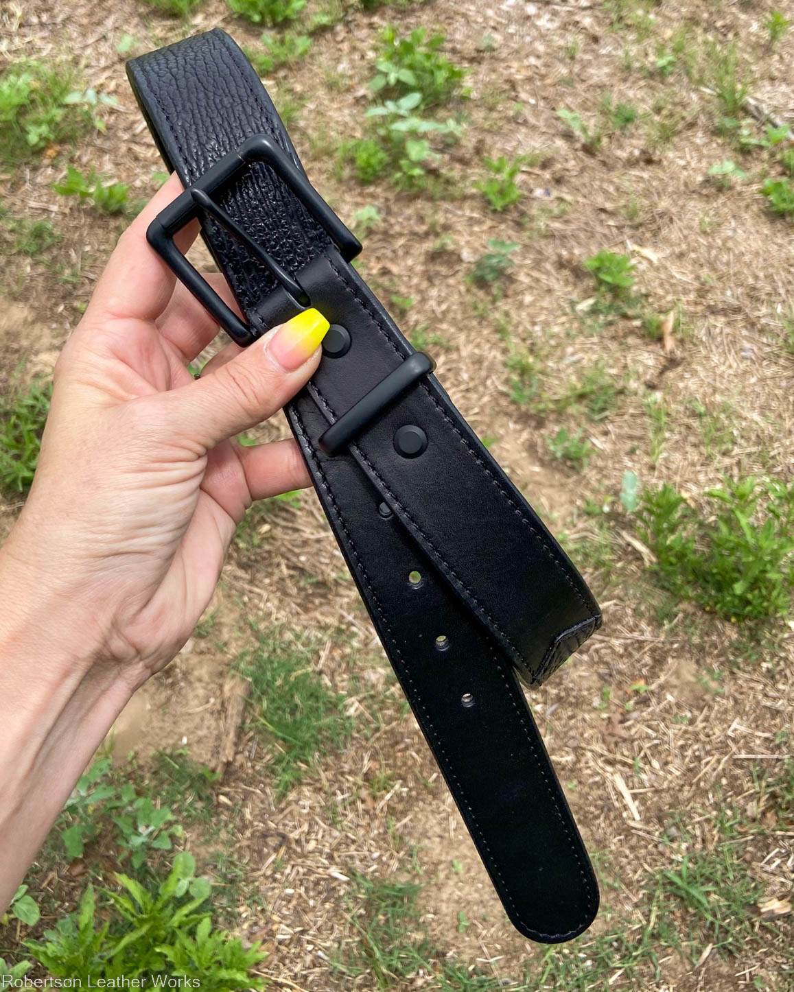 Black Shark Leather Belt, Black Stitching