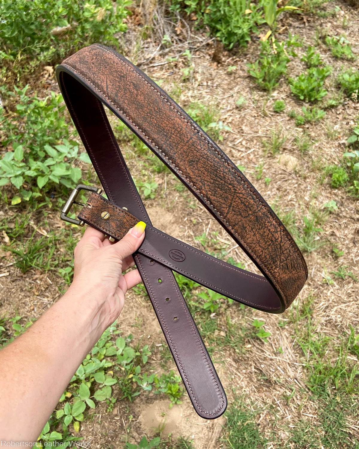 Cognac Safari Cape Buffalo Leather Belt, Brown Stitching