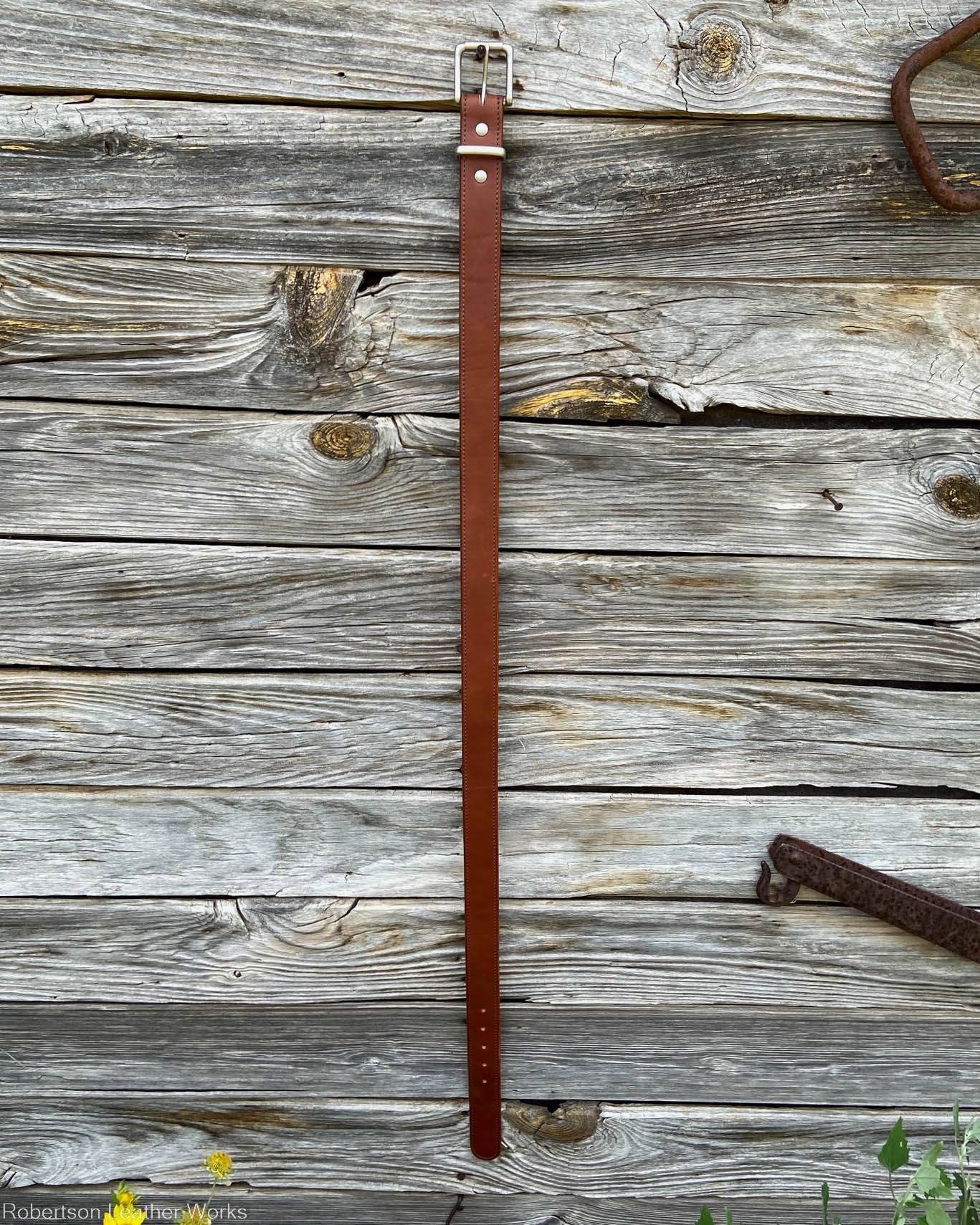Light Brown Veg Tan Leather Belt, Brown Stitching