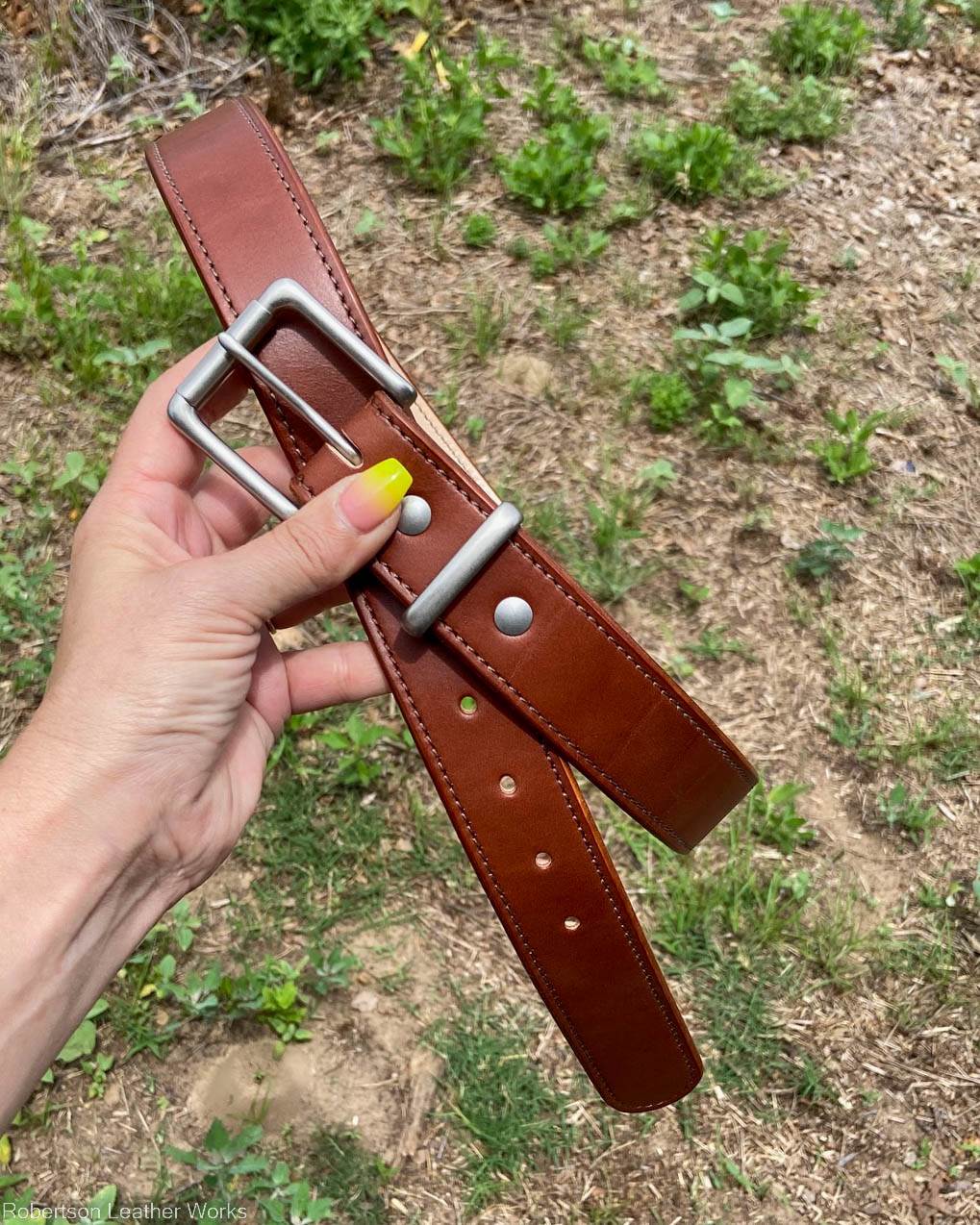 Light Brown Veg Tan Leather Belt, Brown Stitching