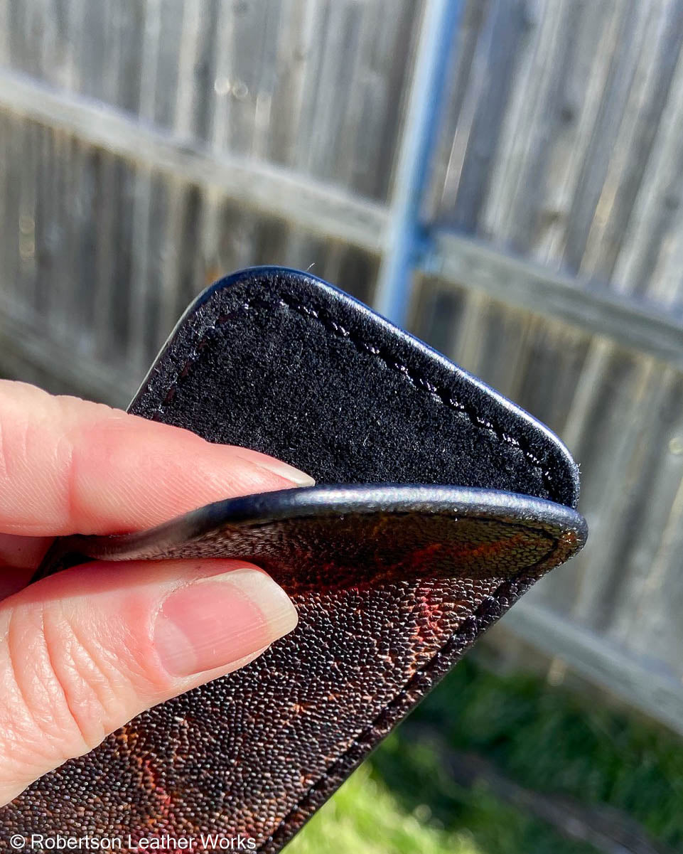 Medium H.D. Black-Red Elephant Leather Knife Slip, Black Stitching