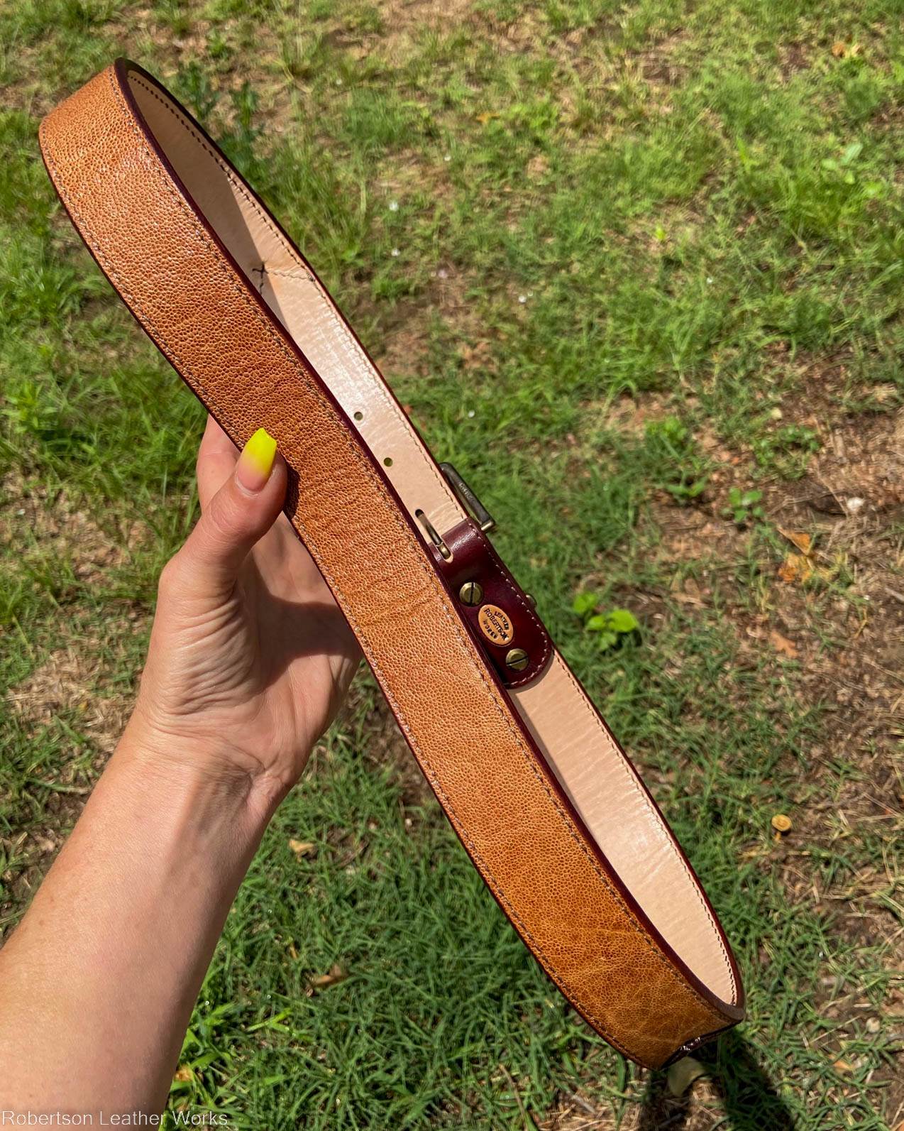 Diamond Stamp & Cognac Elephant Leather Belt