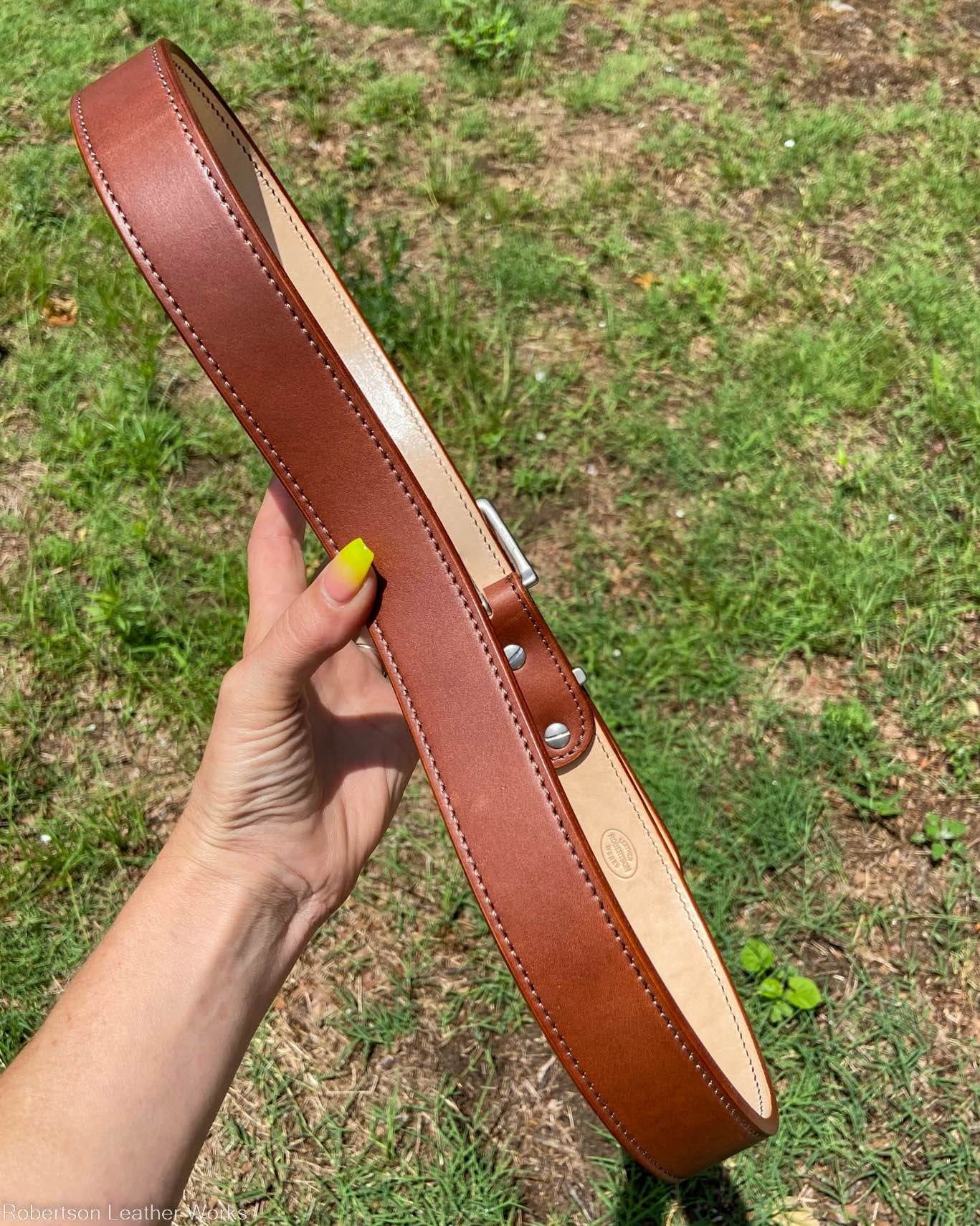 Light Brown Veg Tan Leather Belt, Brown Stitching
