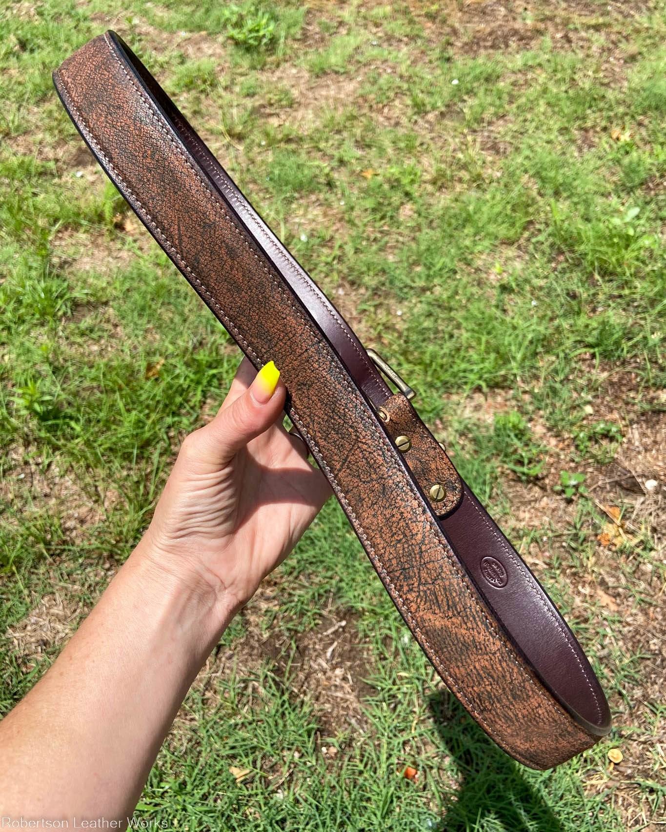 Cognac Safari Cape Buffalo Leather Belt, Brown Stitching