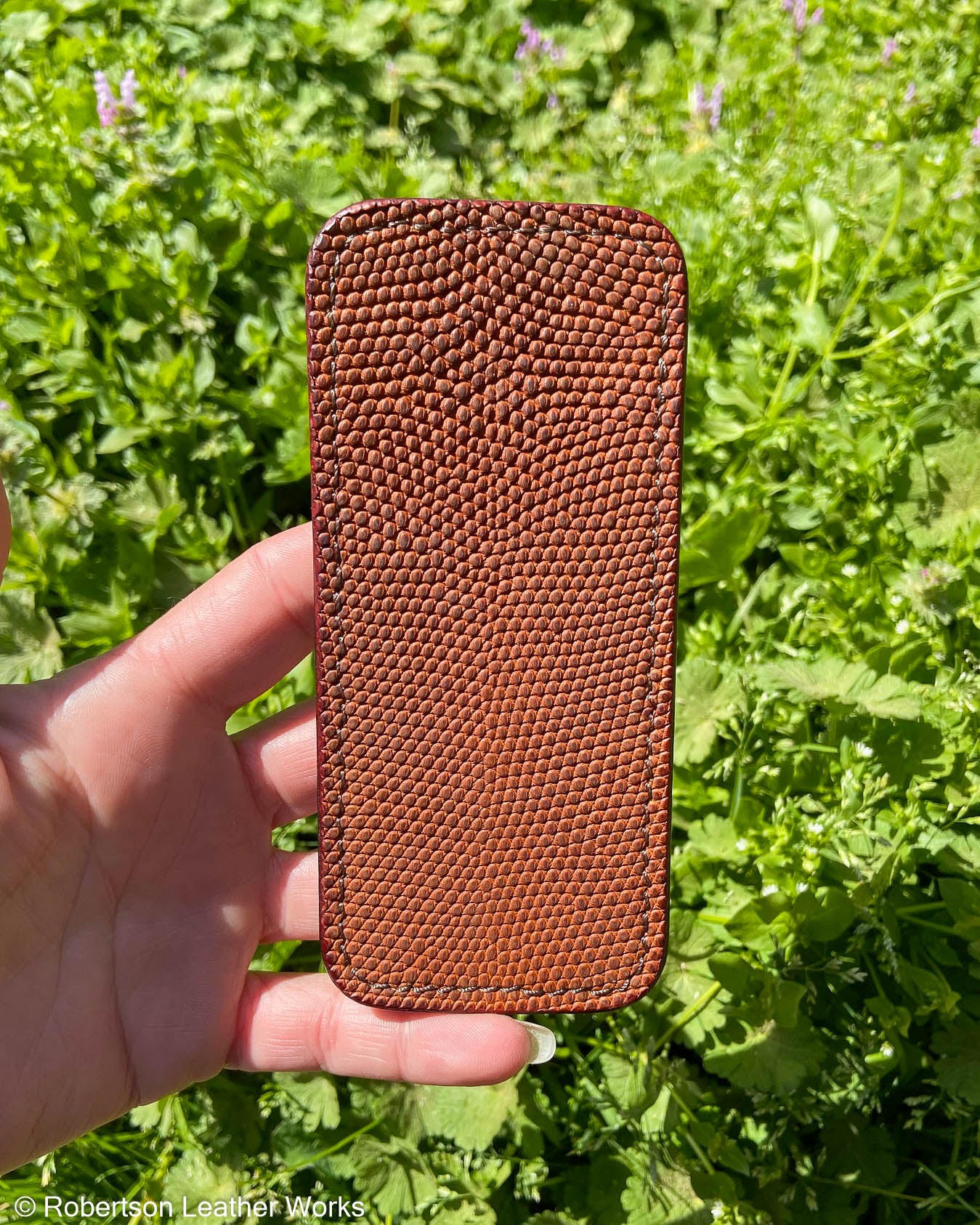 Large Rust Lizard Leather Knife Slip, Brown Stitching