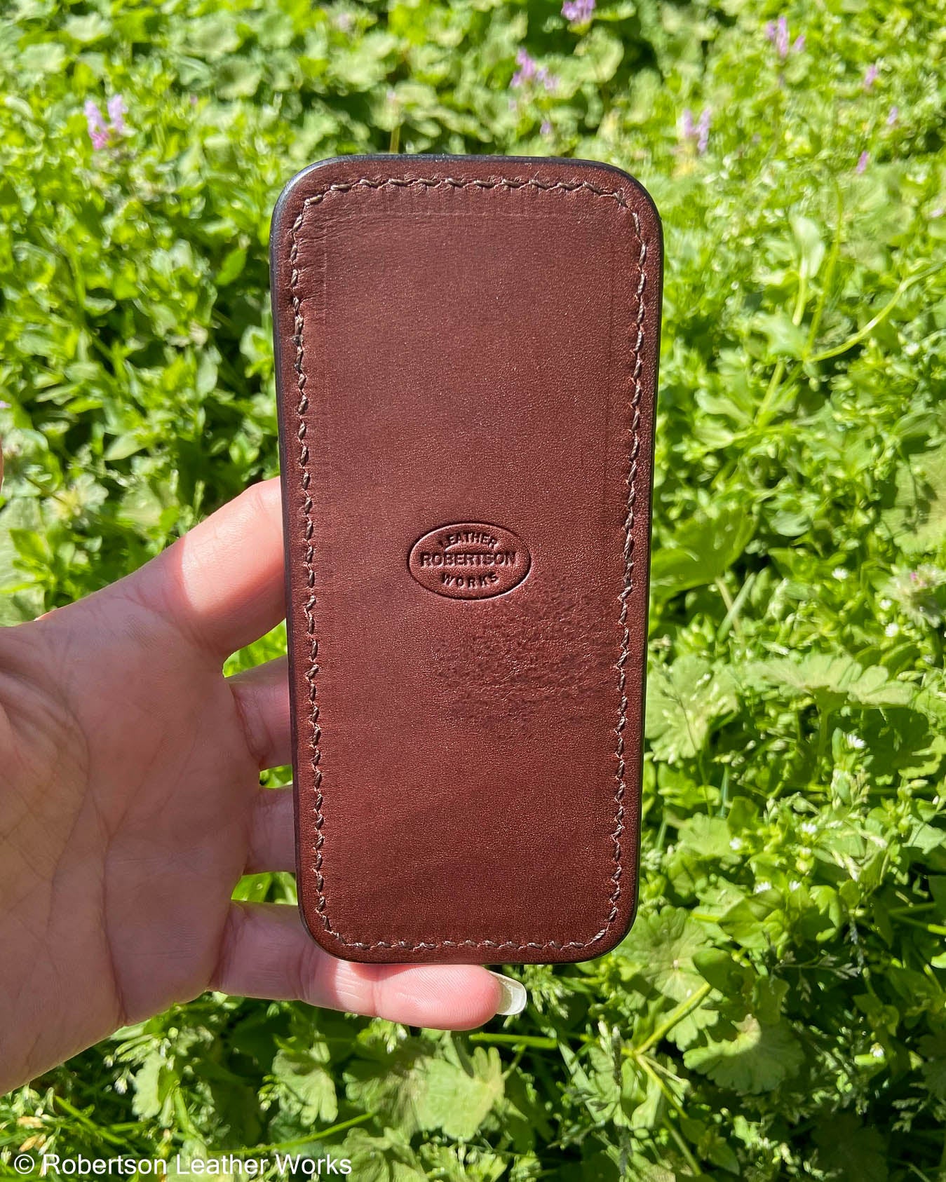 Large Rust Lizard Leather Knife Slip, Brown Stitching