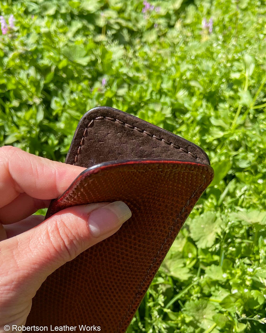 Large Rust Lizard Leather Knife Slip, Brown Stitching