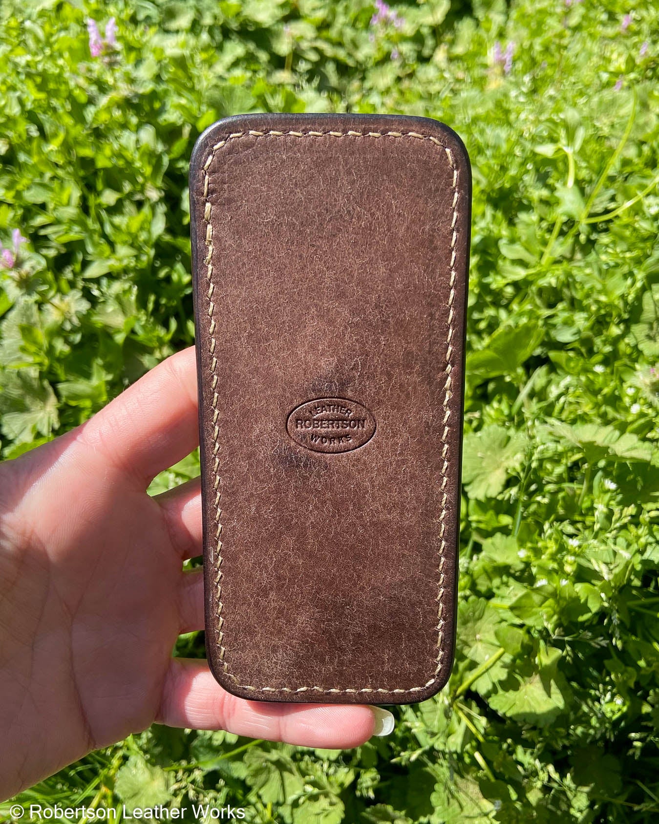 Large Tan Alligator Leather Knife Slip, Cream Stitching