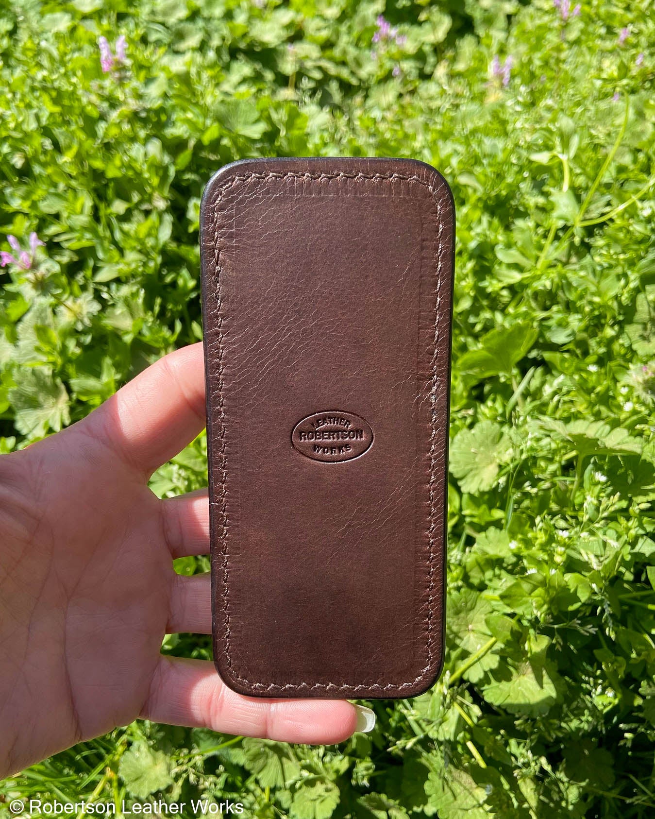 Large Dark Brown Alligator Leather Knife Slip, Brown Stitching 2