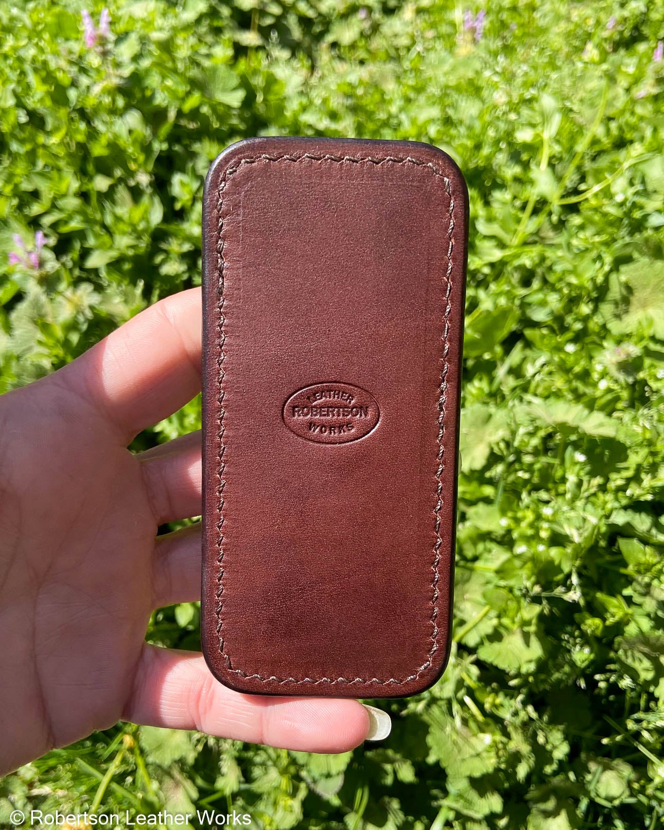 Medium Tan Safari Shark Leather Knife Slip, Brown Stitching 2