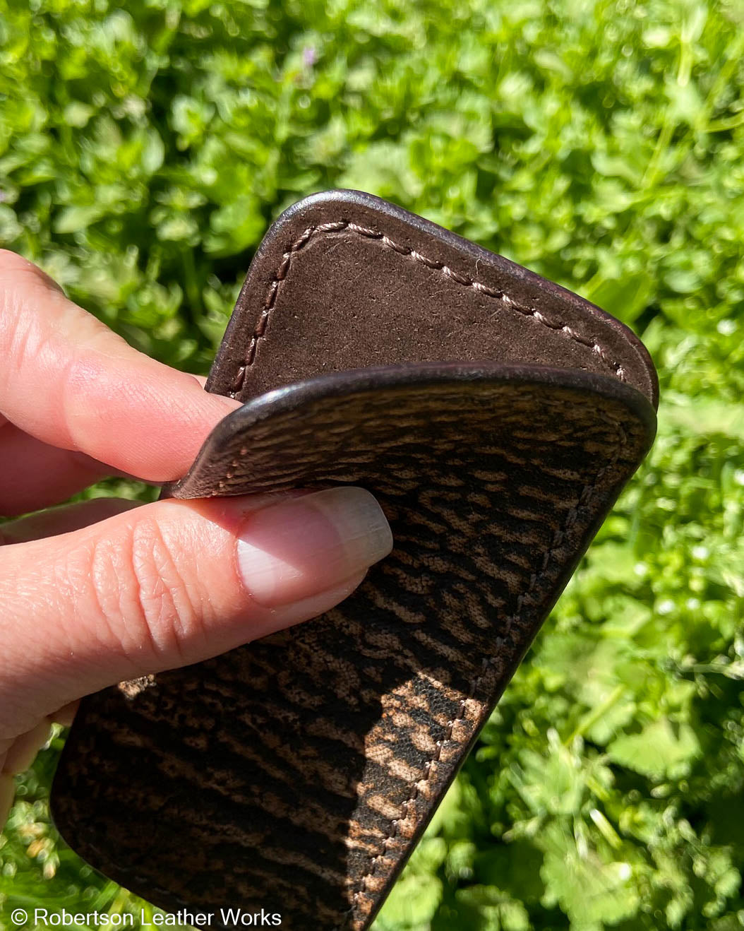Medium Tan Safari Shark Leather Knife Slip, Brown Stitching 2