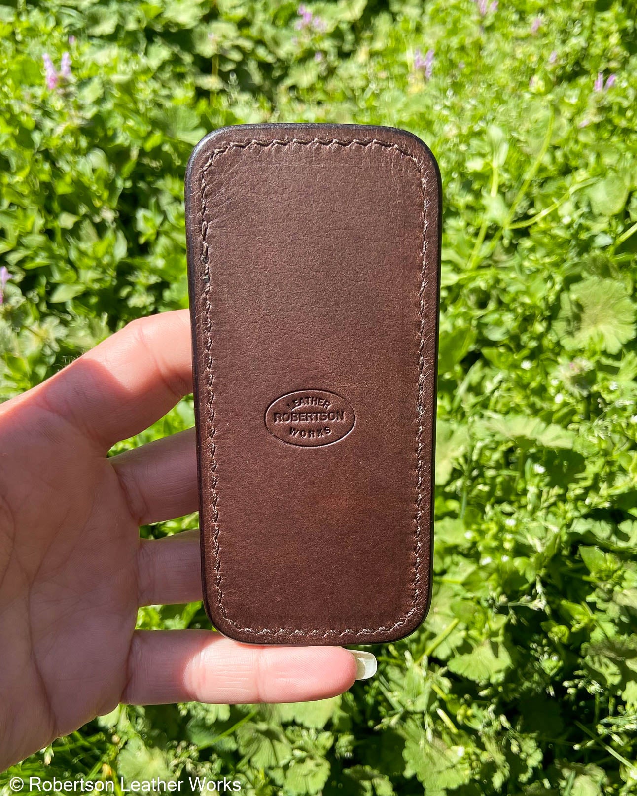 Medium Tan Safari Shark Leather Knife Slip, Brown Stitching 1