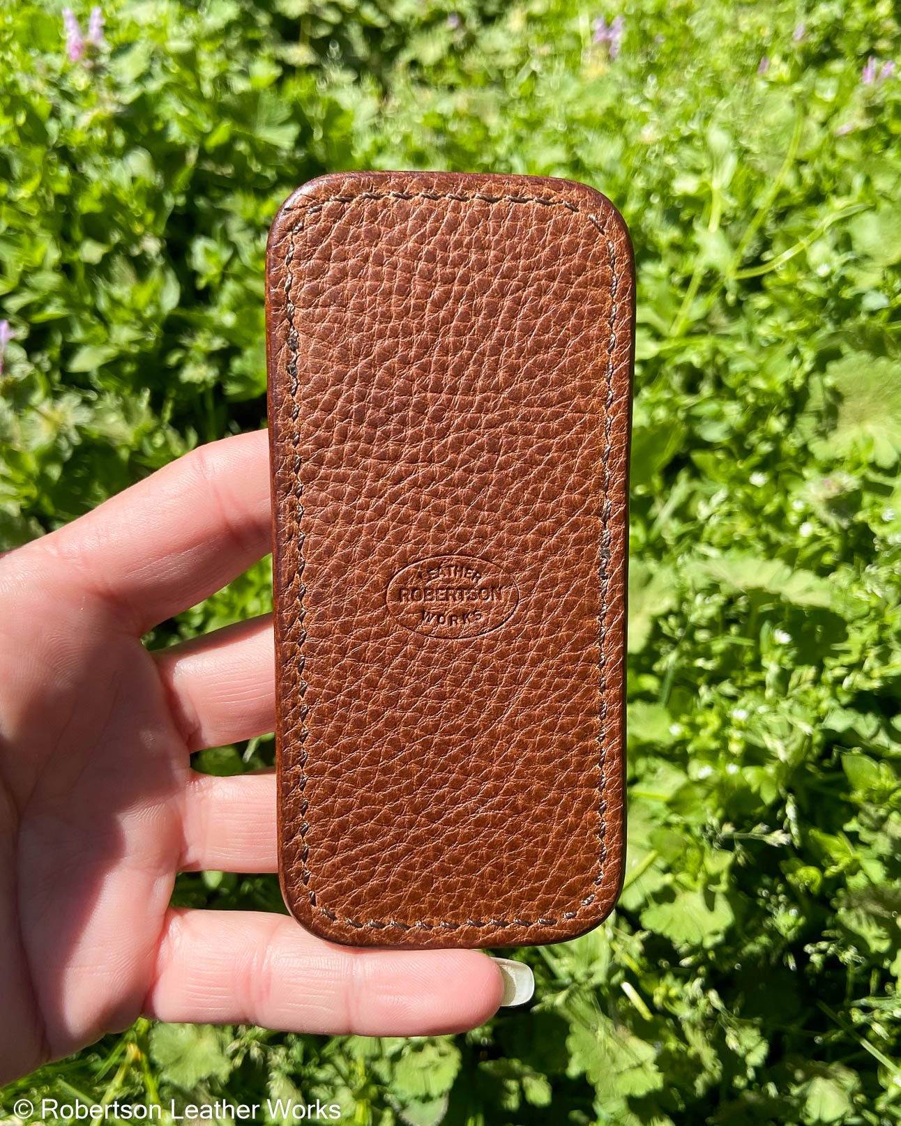 Medium Brown Alligator Leather Knife Slip, Brown Stitching