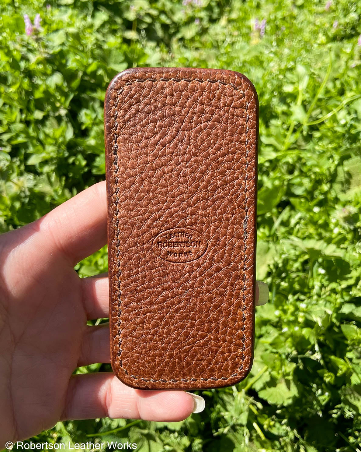 Medium Scarred Dark Brown Alligator Leather Knife Slip, Brown Stitching