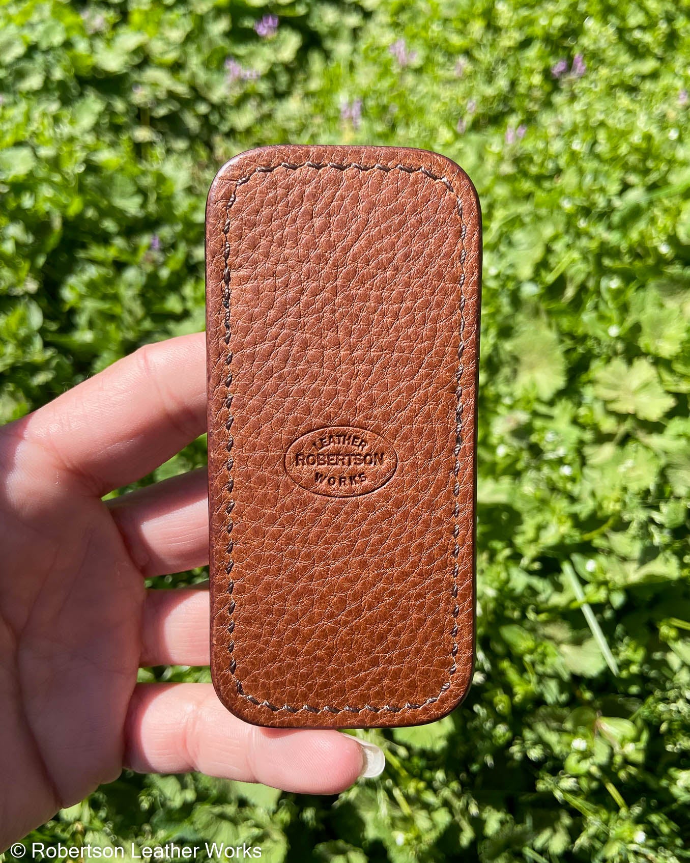 Small Cognac Safari Cape Buffalo Leather Knife Slip, Brown Stitching