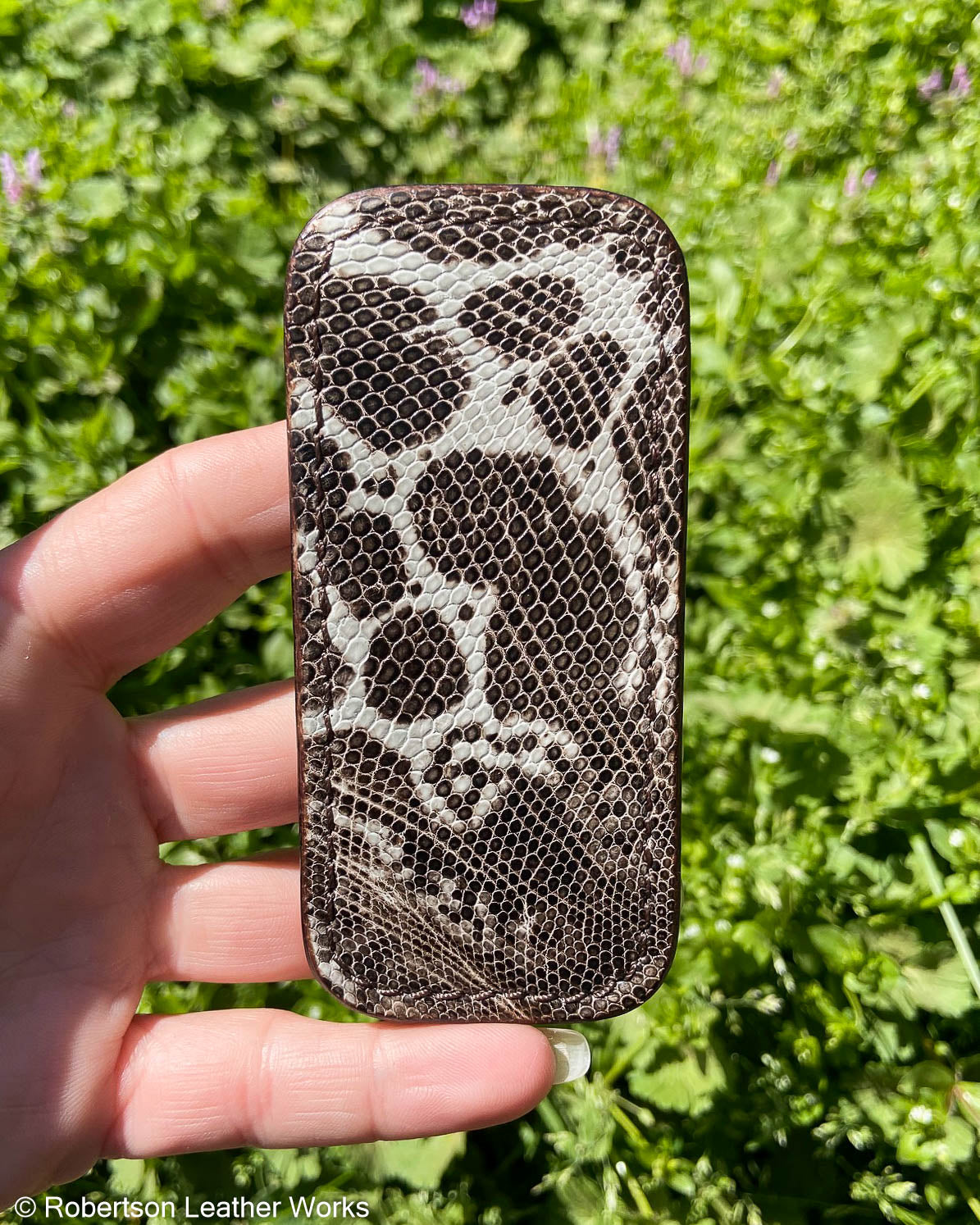 Small Natural Ring Lizard Leather Knife Slip, Brown Stitching