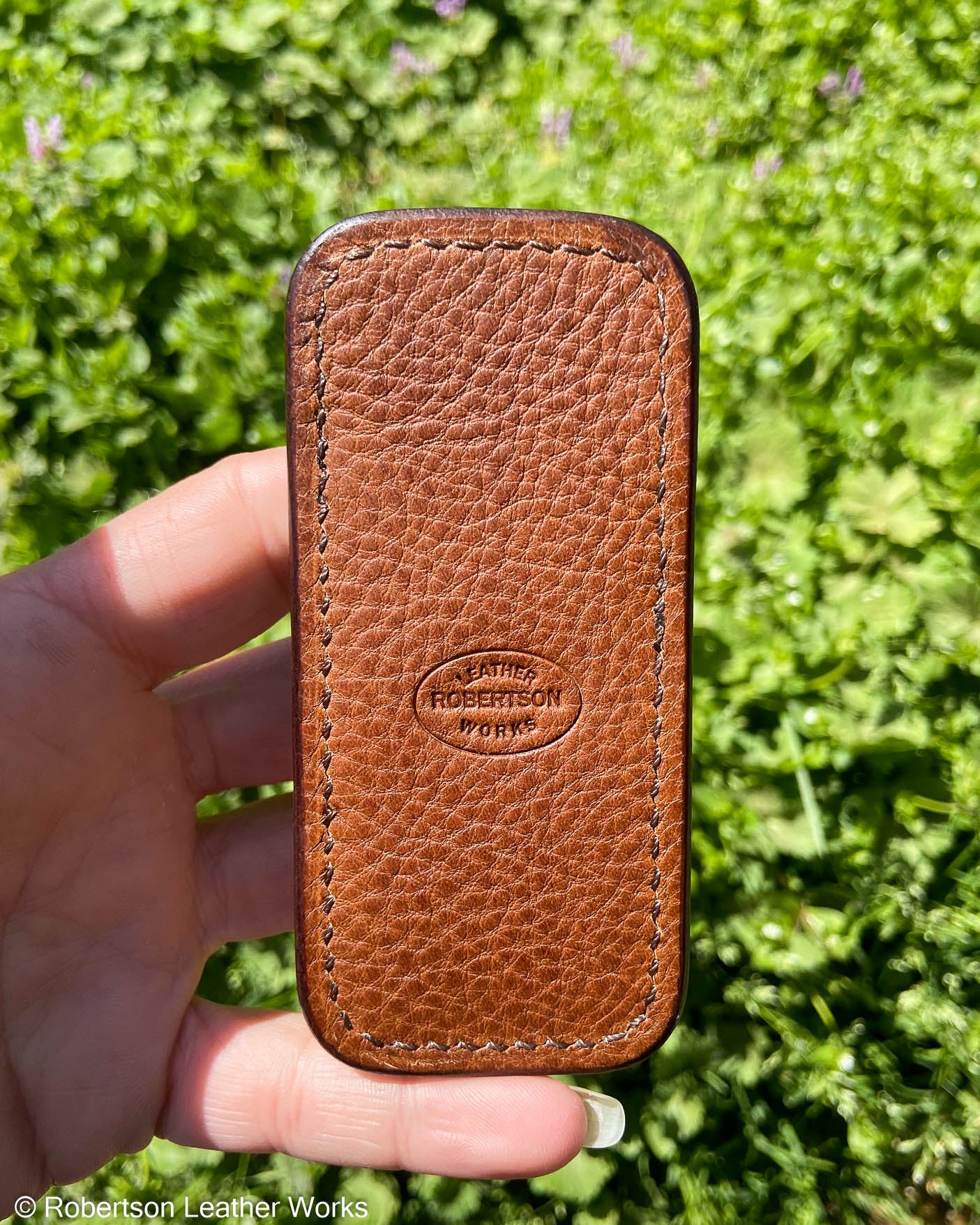 Small Dark Brown Shark Leather Knife Slip, Brown Stitching 1
