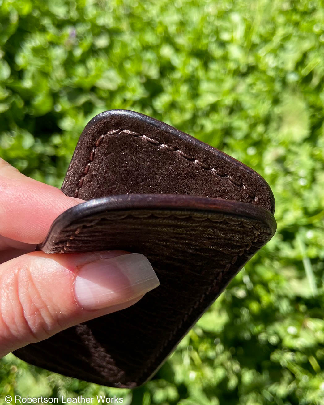 Small Dark Brown Shark Leather Knife Slip, Brown Stitching 1