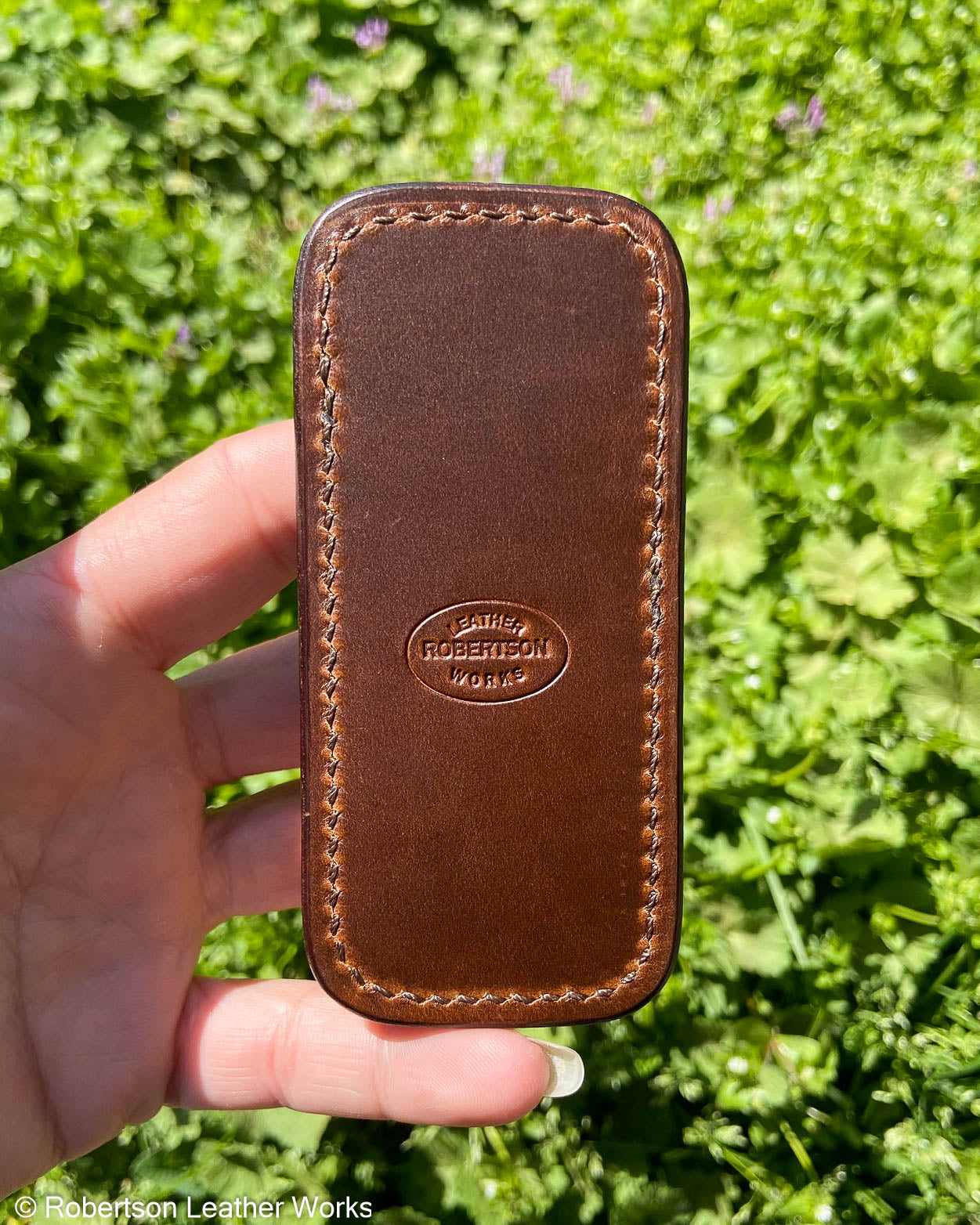 Small Cognac Safari Giraffe Leather Knife Slip, Brown Stitching