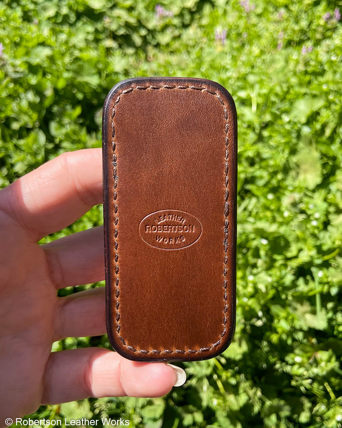 Micro Cognac Safari Giraffe Leather Knife Slip, Brown Stitching 3
