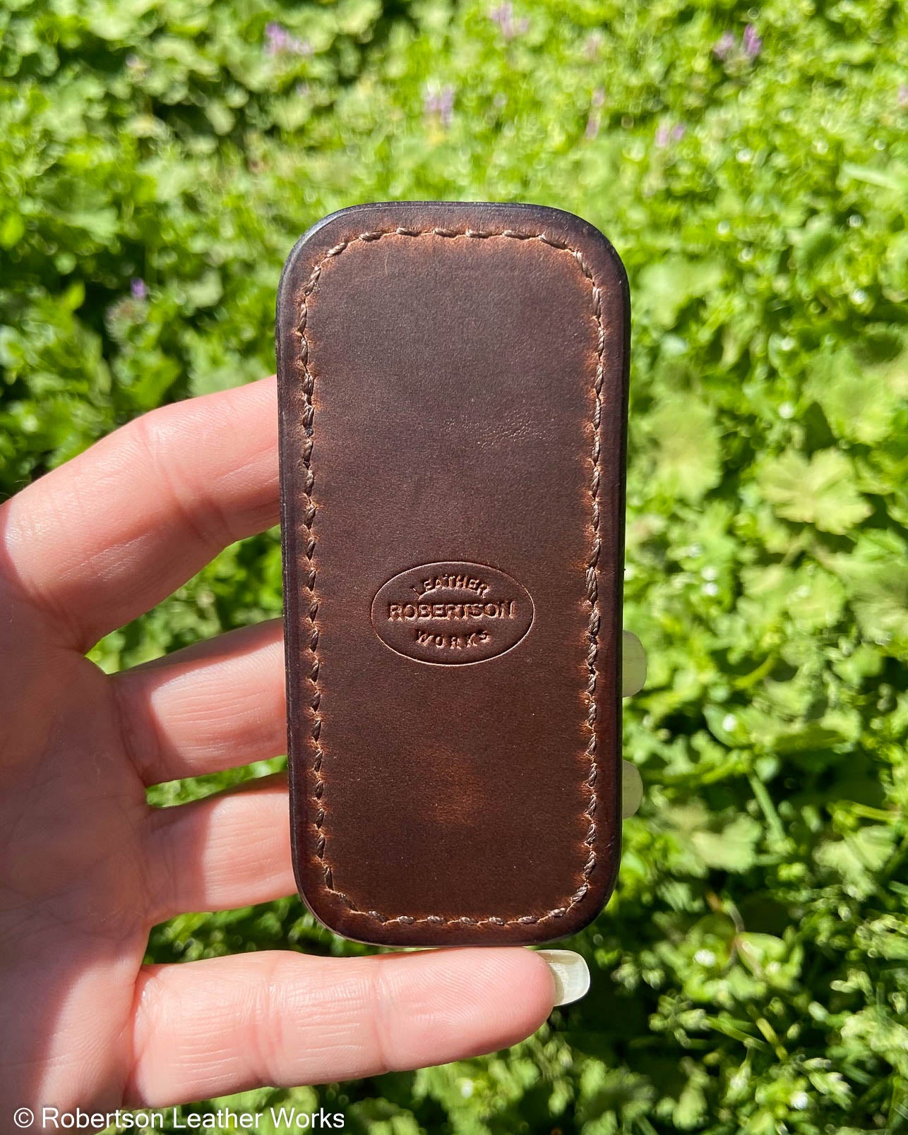 Micro Cognac Safari Giraffe Leather Knife Slip, Brown Stitching 2