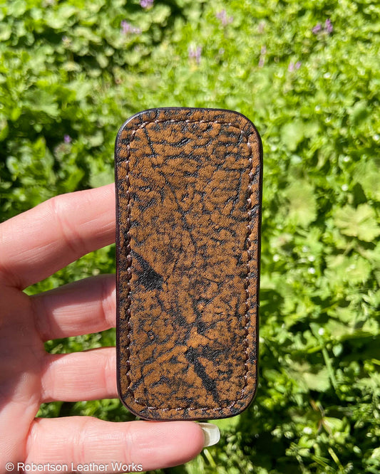 Micro Cognac Safari Giraffe Leather Knife Slip, Brown Stitching 1