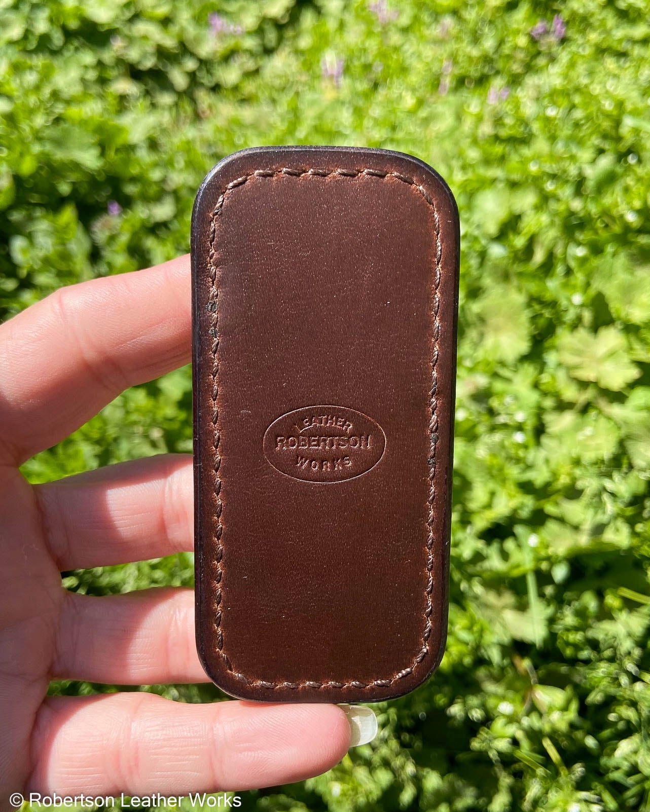 Micro Cognac Safari Giraffe Leather Knife Slip, Brown Stitching 1