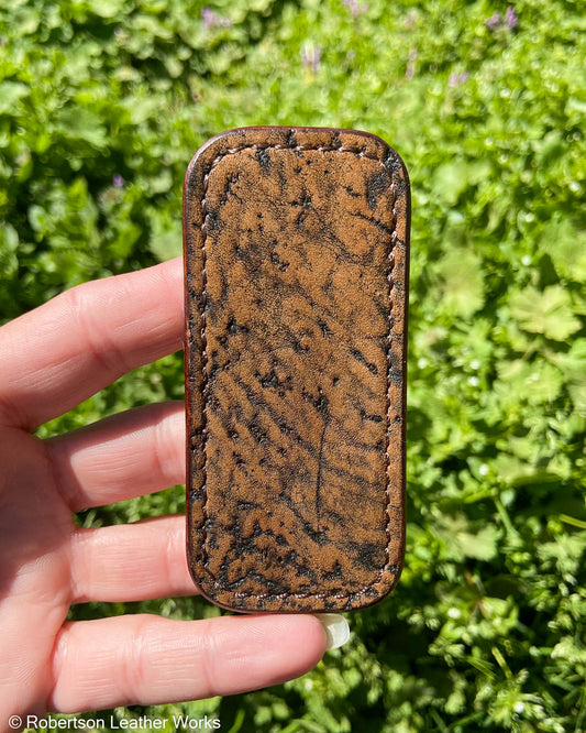 Micro Tan Safari Giraffe Leather Knife Slip, Brown Stitching