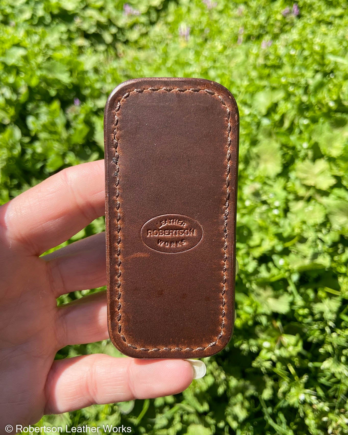 Micro Tan Safari Giraffe Leather Knife Slip, Brown Stitching