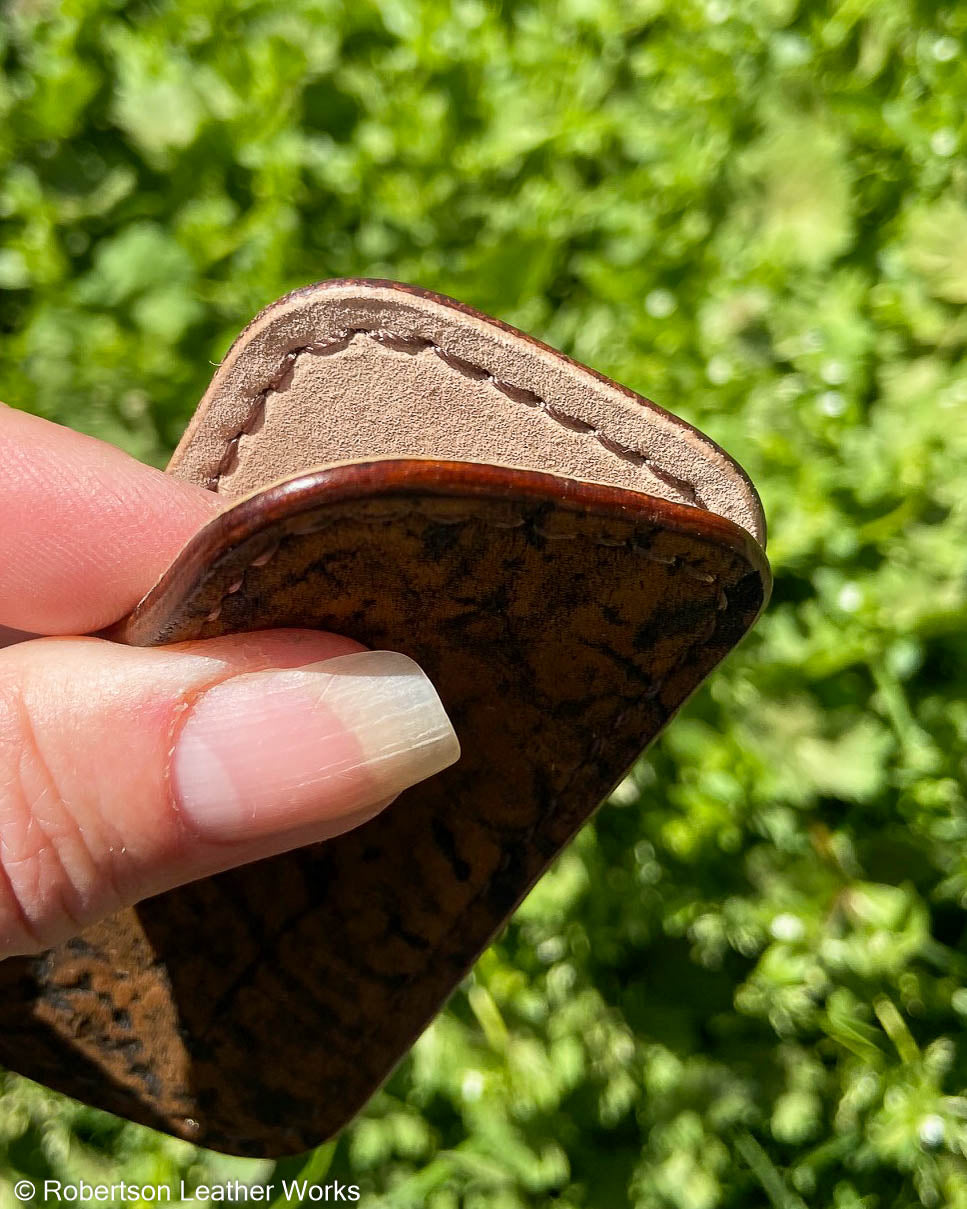 Micro Tan Safari Giraffe Leather Knife Slip, Brown Stitching