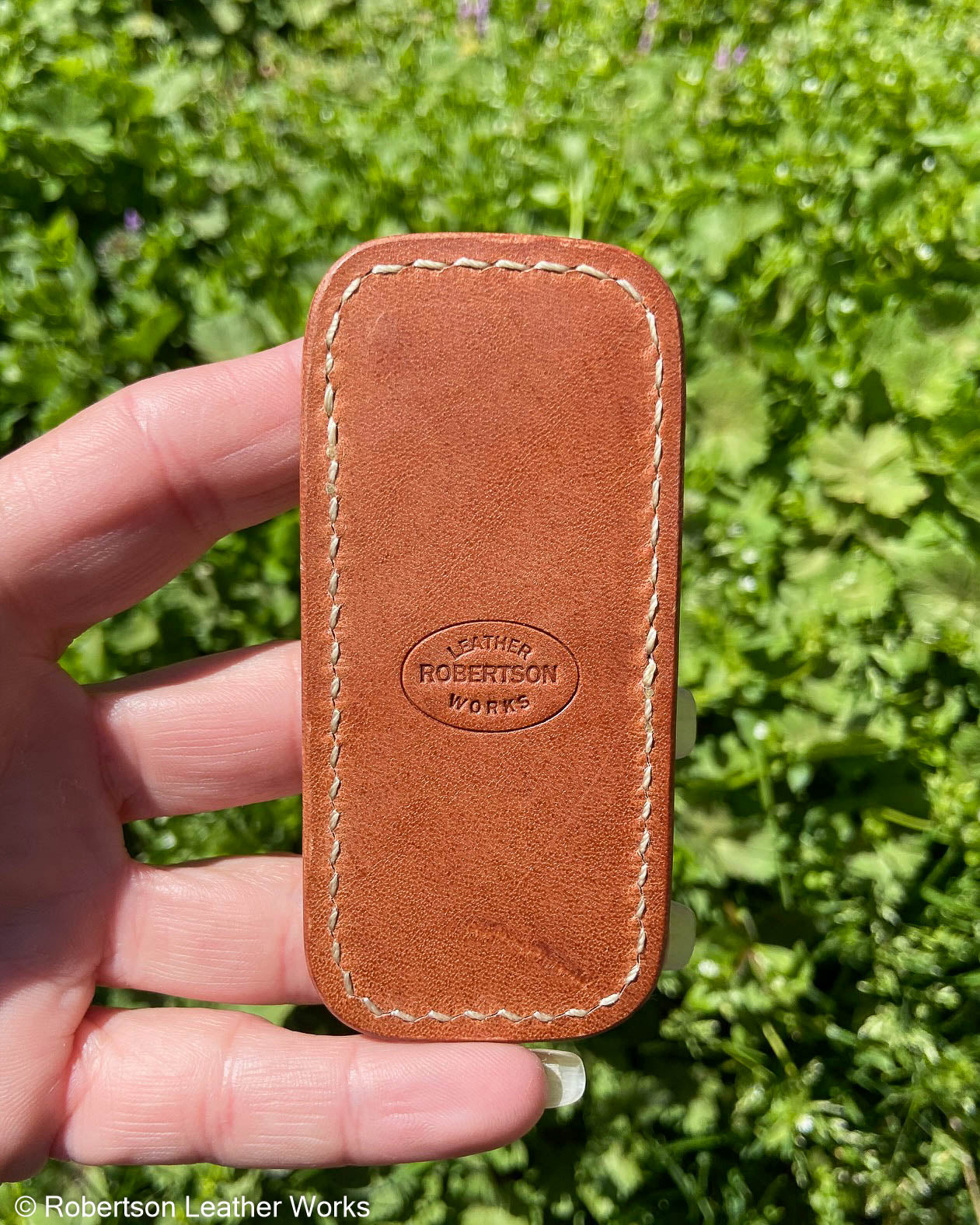 Micro Light Green Alligator Leather Knife Slip, Cream Stitching