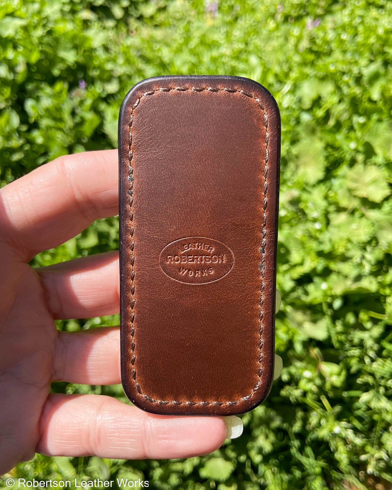 Micro Dark Brown Shark Leather Knife Slip, Brown Stitching 3