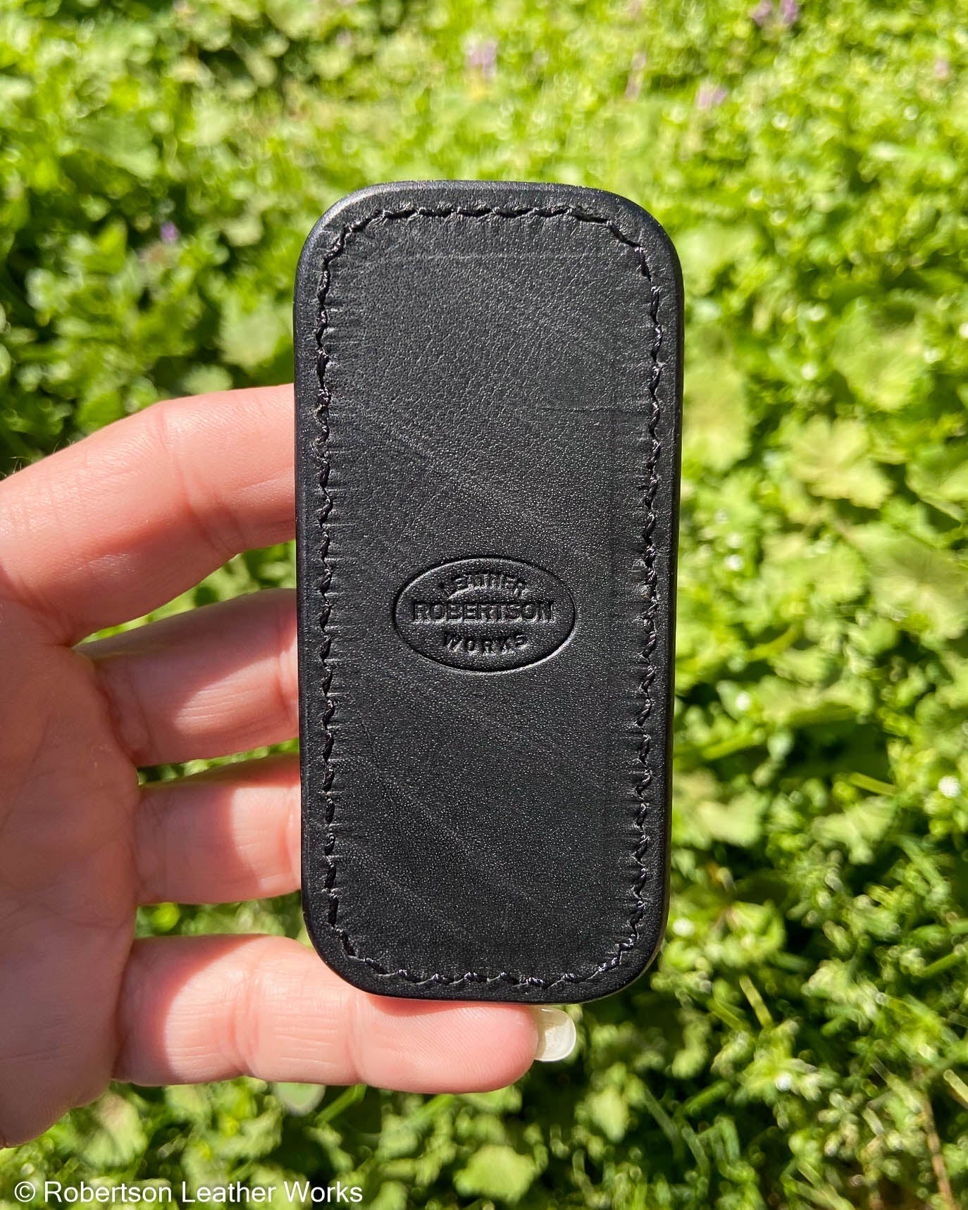 Micro H.D. Black Elephant Leather Knife Slip, Black Stitching