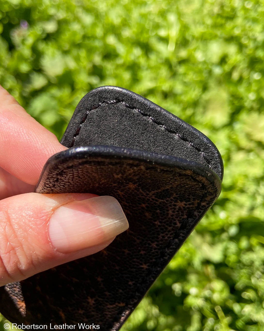 Micro H.D. Black Elephant Leather Knife Slip, Black Stitching
