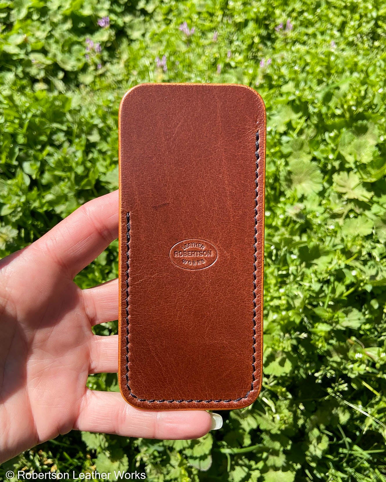 Large Whiskey Oxford Leather Knife Slip, Black Stitching