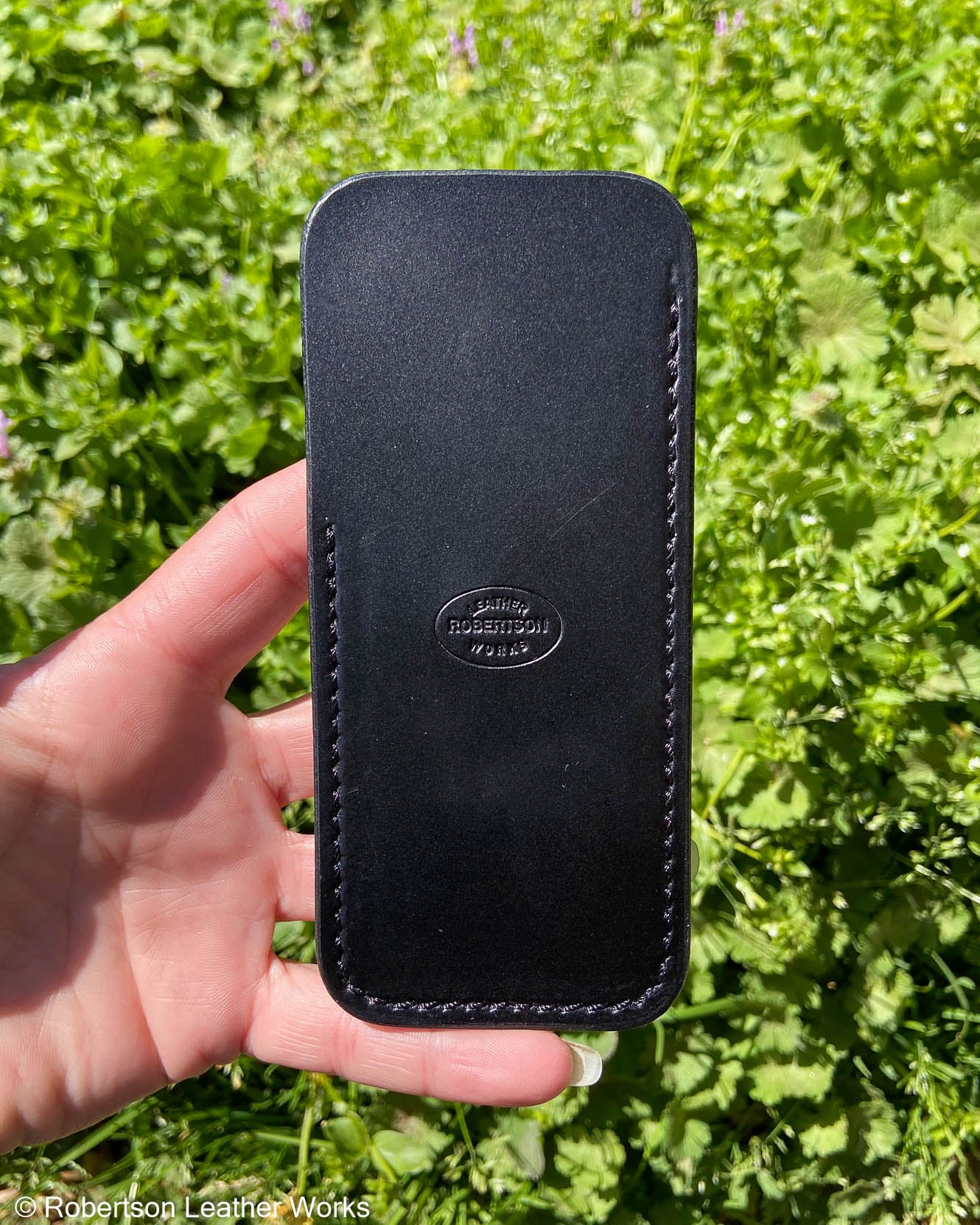 Large Black Oxford Leather Knife Slip, Black Stitching