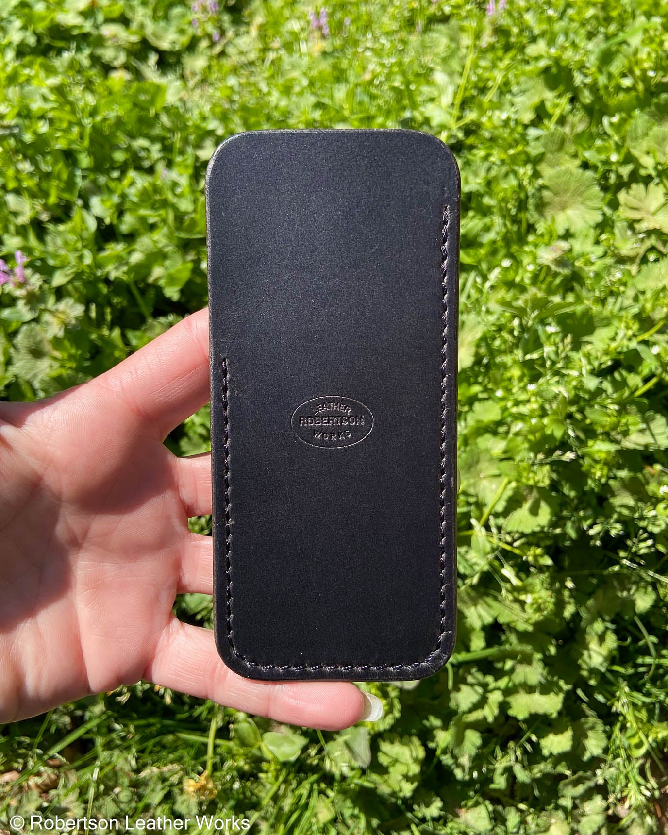 Large Charcoal Oxford Leather Knife Slip, Black Stitching