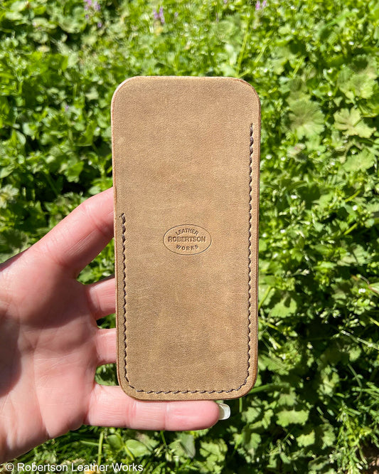 Large Olive-Tan Oil Tan Leather Knife Slip, Brown Stitching