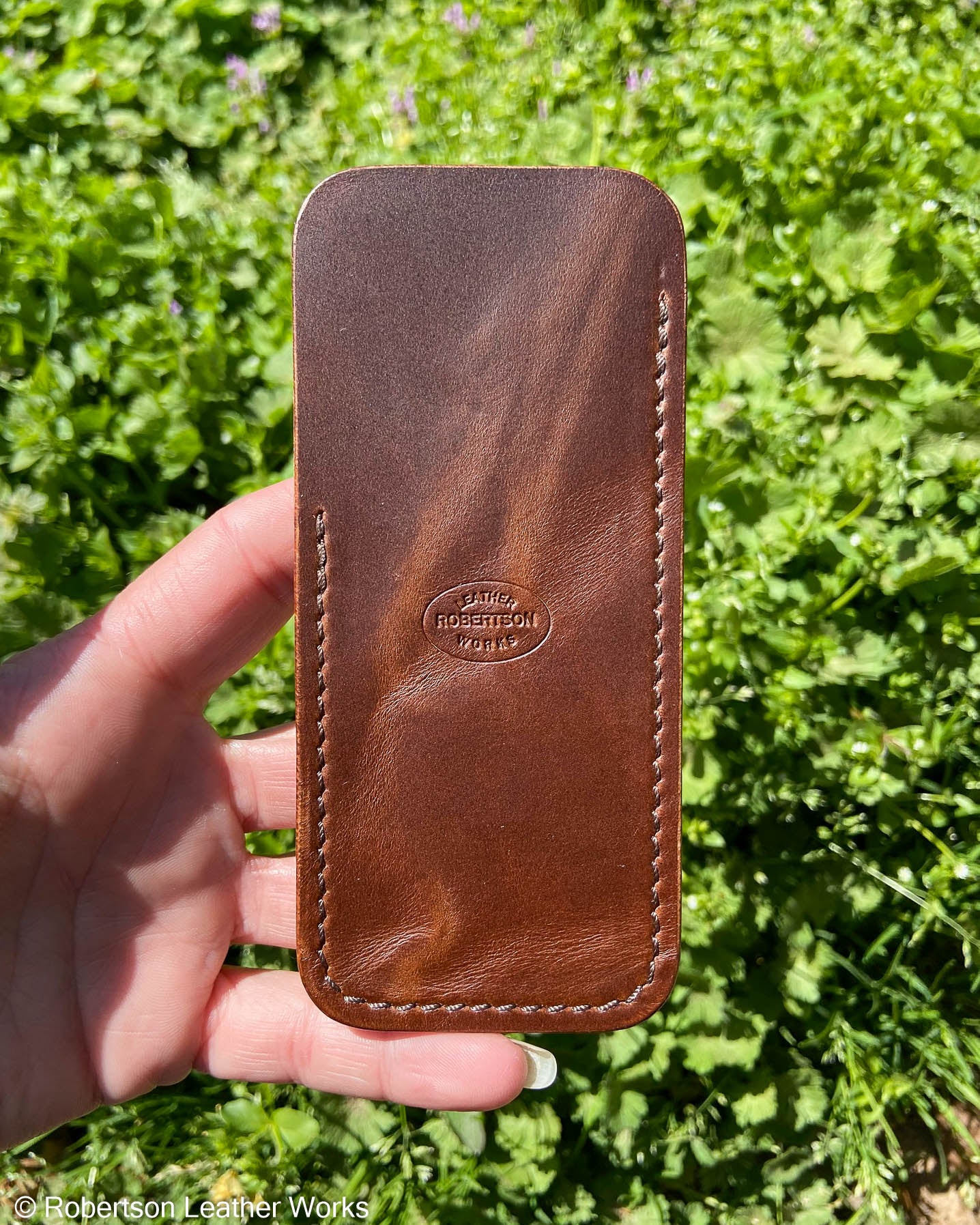 Large Brown Oxford Leather Knife Slip, Brown Stitching
