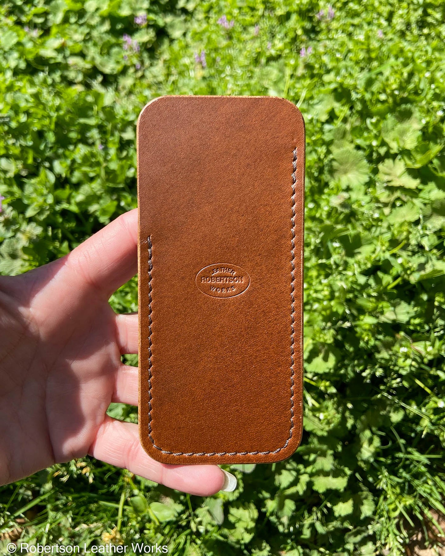 Large Light Brown Oxford Leather Knife Slip, Brown Stitching