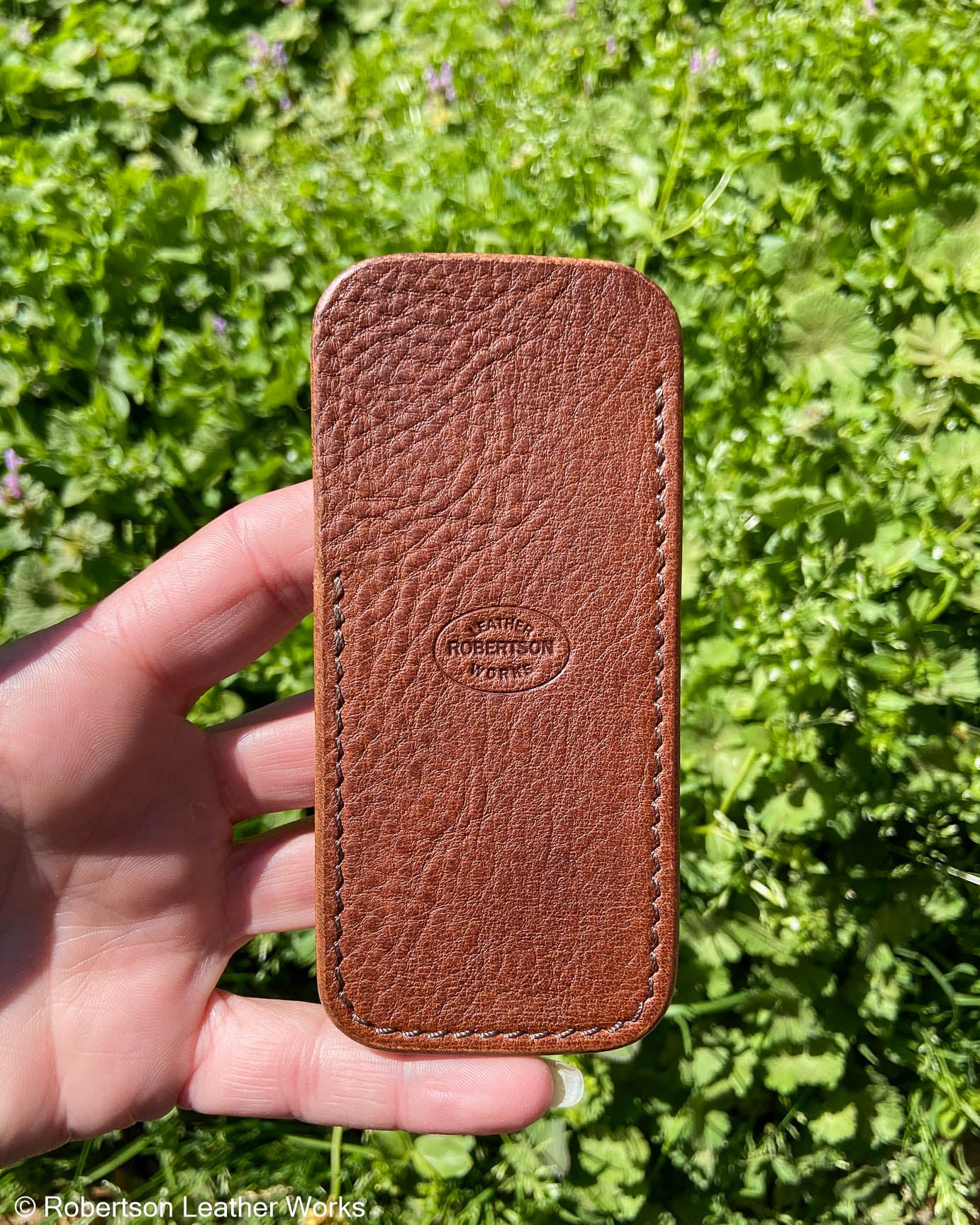 Medium Brown Minerva Box Leather Knife Slip, Brown Stitching