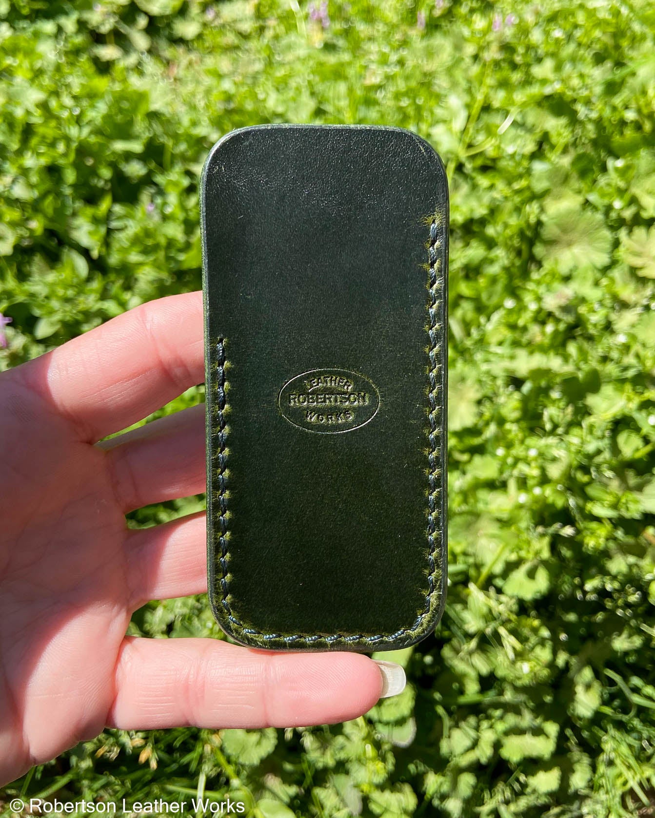Small Green Oxford Excel Leather Knife Slip, Forest Stitching