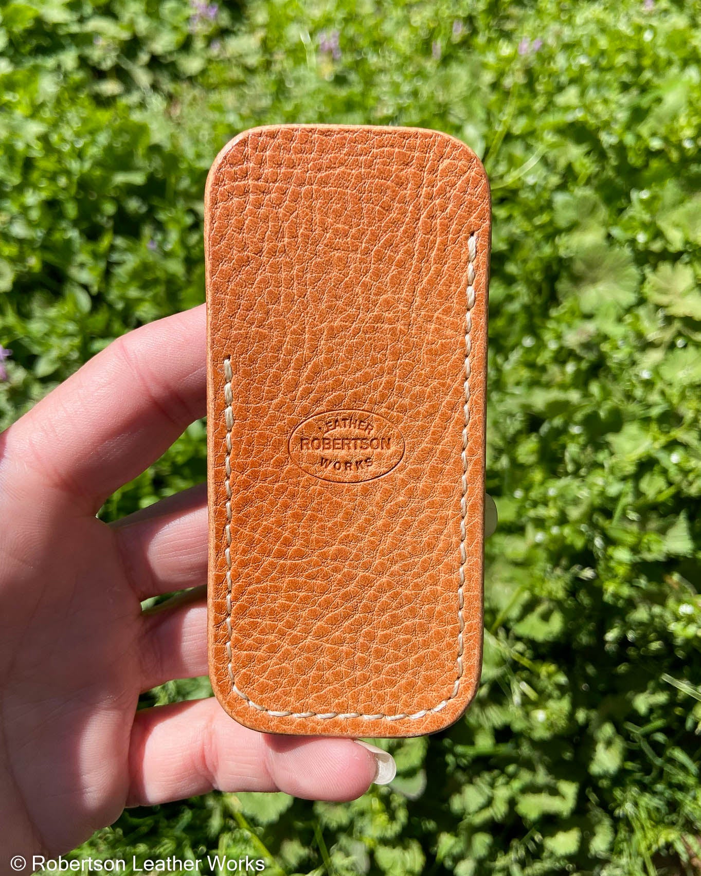 Small Natural Minerva Box Leather Knife Slip, Cream Stitching