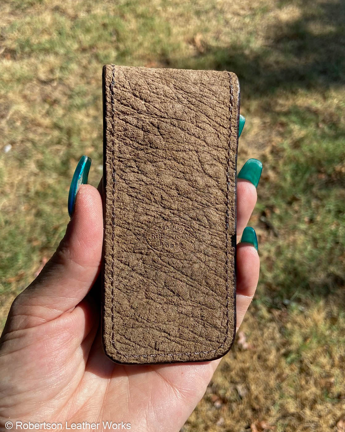 Medium Dark Olive-Tan Hippo Leather Premium Knife Slip, Brown Stitching