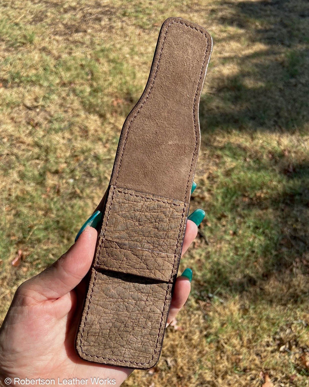 Medium Dark Olive-Tan Hippo Leather Premium Knife Slip, Brown Stitching