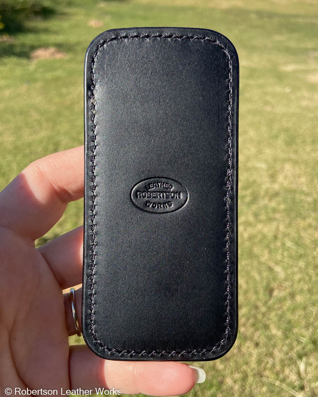 Medium Black Lizard Leather Knife Slip, Black Stitching