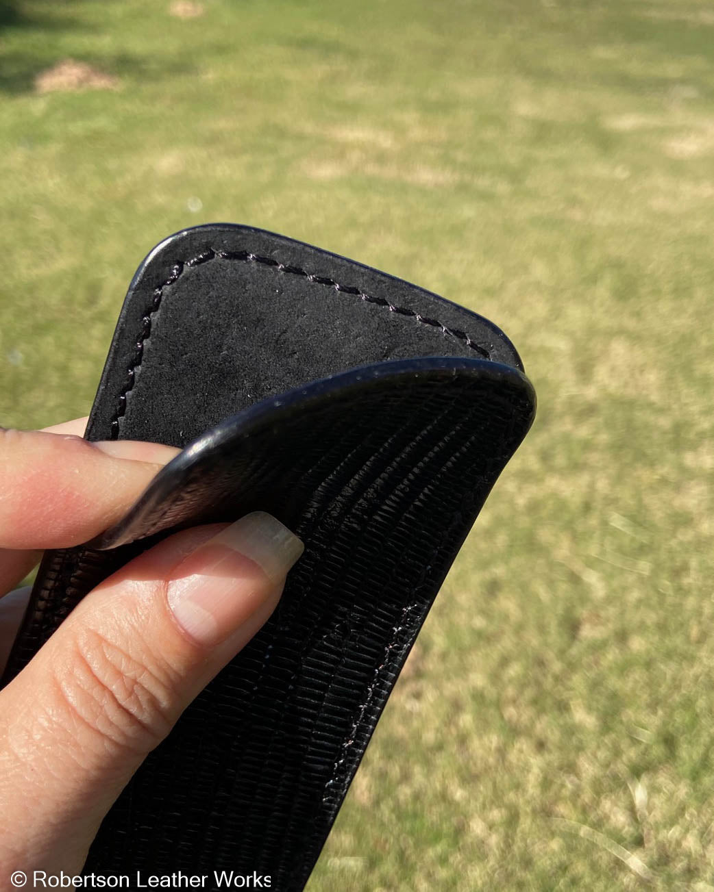 Medium Black Lizard Leather Knife Slip, Black Stitching
